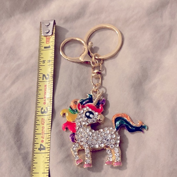 Rainbow Rhinestone Unicorn key chain and bag charm - Picture 3 of 3